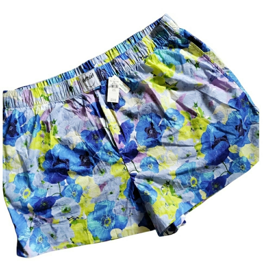 Aerie Watercolor Floral Sleep Lounge Shorts Boho Woven Cotton NWT